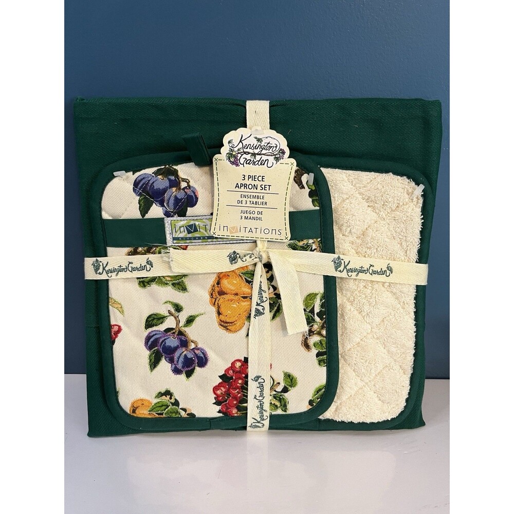 Tabletops Unlimited Kensington Garden 3pc Apron Set By Invitations NEW
